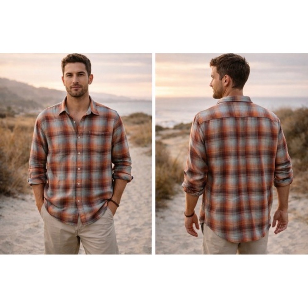 Outerknown Plaid Button Down Shirt Mens Cotton Coastal Surf California casual‎